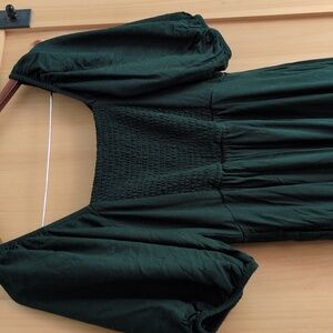 Old Navy Deep Forest Green Midi Puff Sleeve Dress